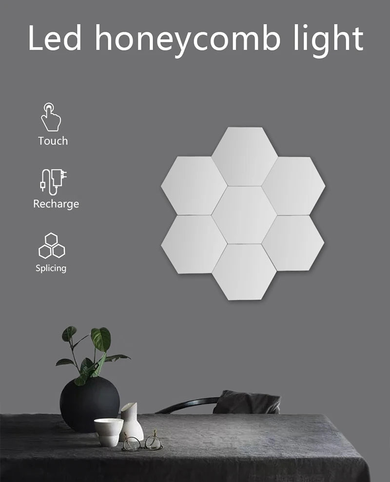 Hexagonal Touch Switch LED Wall Lamp Splicable Smart Home Bedroom Lamp AC 110 220V Quantum Night Light for Living Room Bedroom