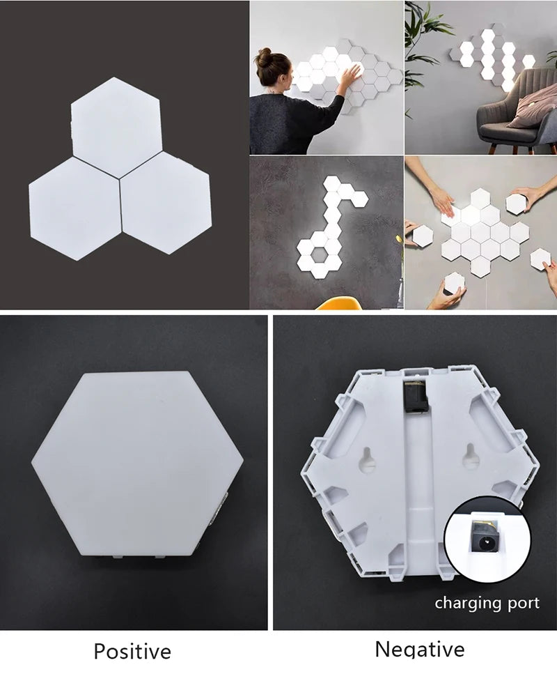 Hexagonal Touch Switch LED Wall Lamp Splicable Smart Home Bedroom Lamp AC 110 220V Quantum Night Light for Living Room Bedroom
