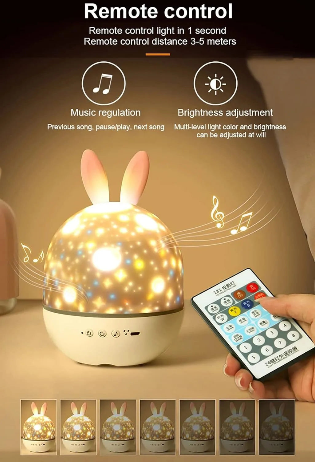 Colorful Life Rabbit Night Light for Kids Room Decor Bluetooth with Soothing Music Baby Night Lamp Star Projector,Christmas Gift