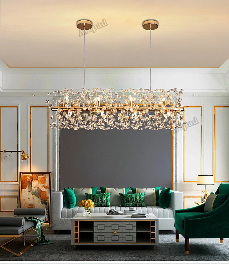 Dandelion Crystal Chandelier Ring Lighting for Living Room Home Decor Pendant Chandelier Gold Led Haniging Lights Luxury Kitchen