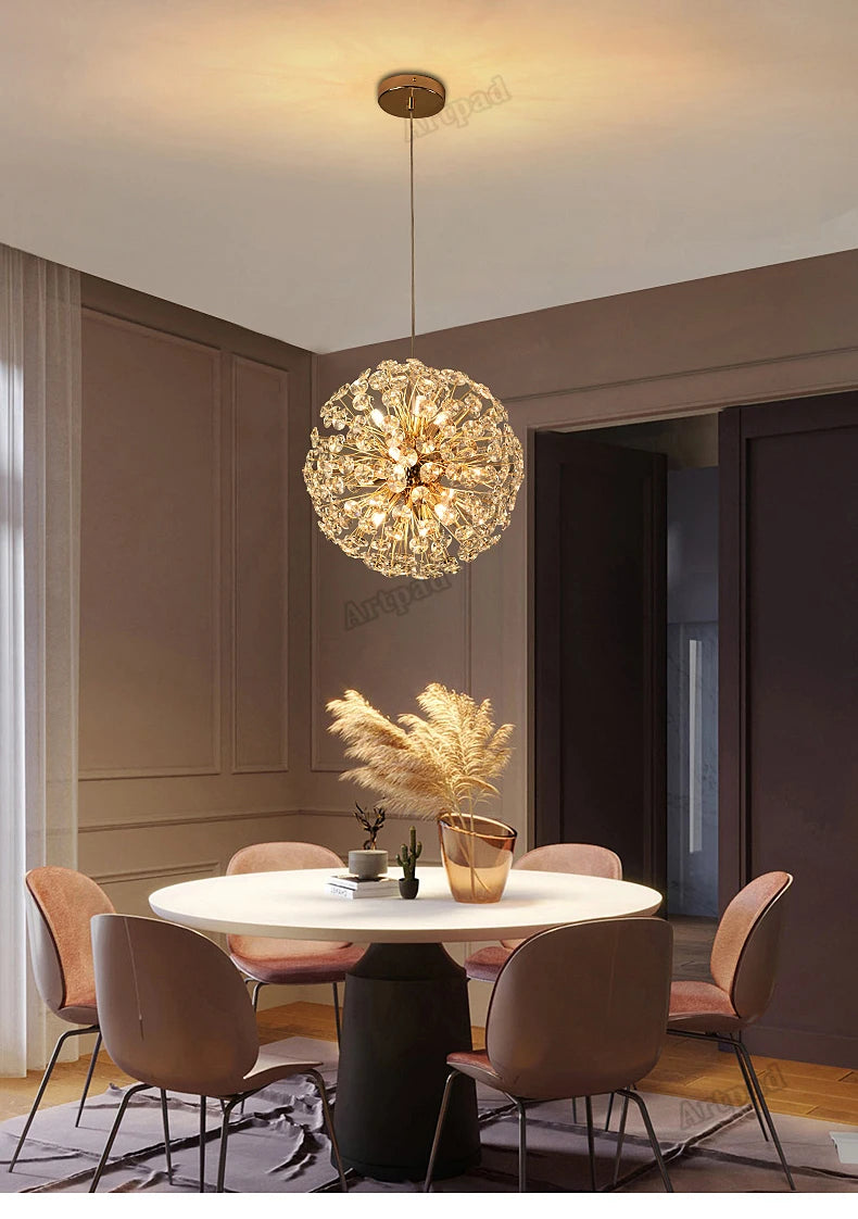Dandelion Crystal Chandelier Ring Lighting for Living Room Home Decor Pendant Chandelier Gold Led Haniging Lights Luxury Kitchen