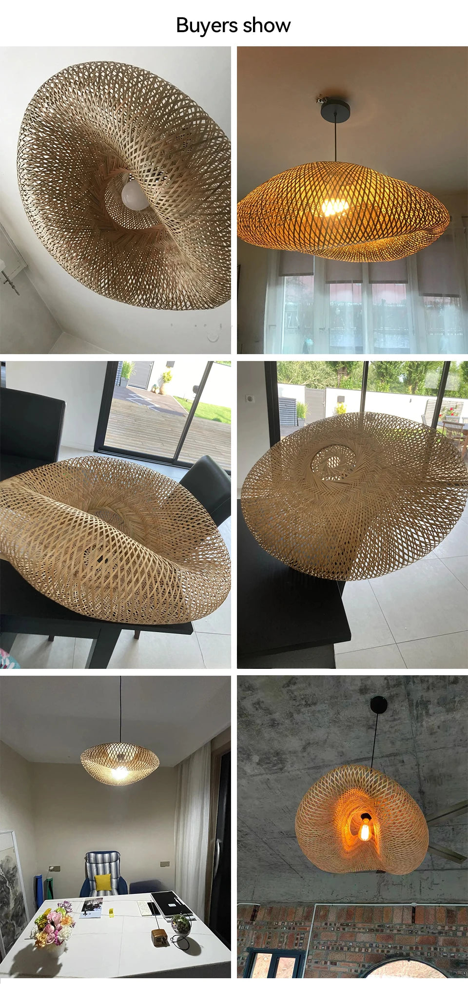 40/60/80cm Bamboo Weaving Chandelier Unique Home Decor LED Pendant Light Handmade Vintage Ceiling Lamp for Dining Living Room