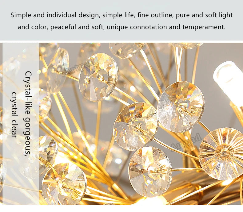 Dandelion Crystal Chandelier Ring Lighting for Living Room Home Decor Pendant Chandelier Gold Led Haniging Lights Luxury Kitchen