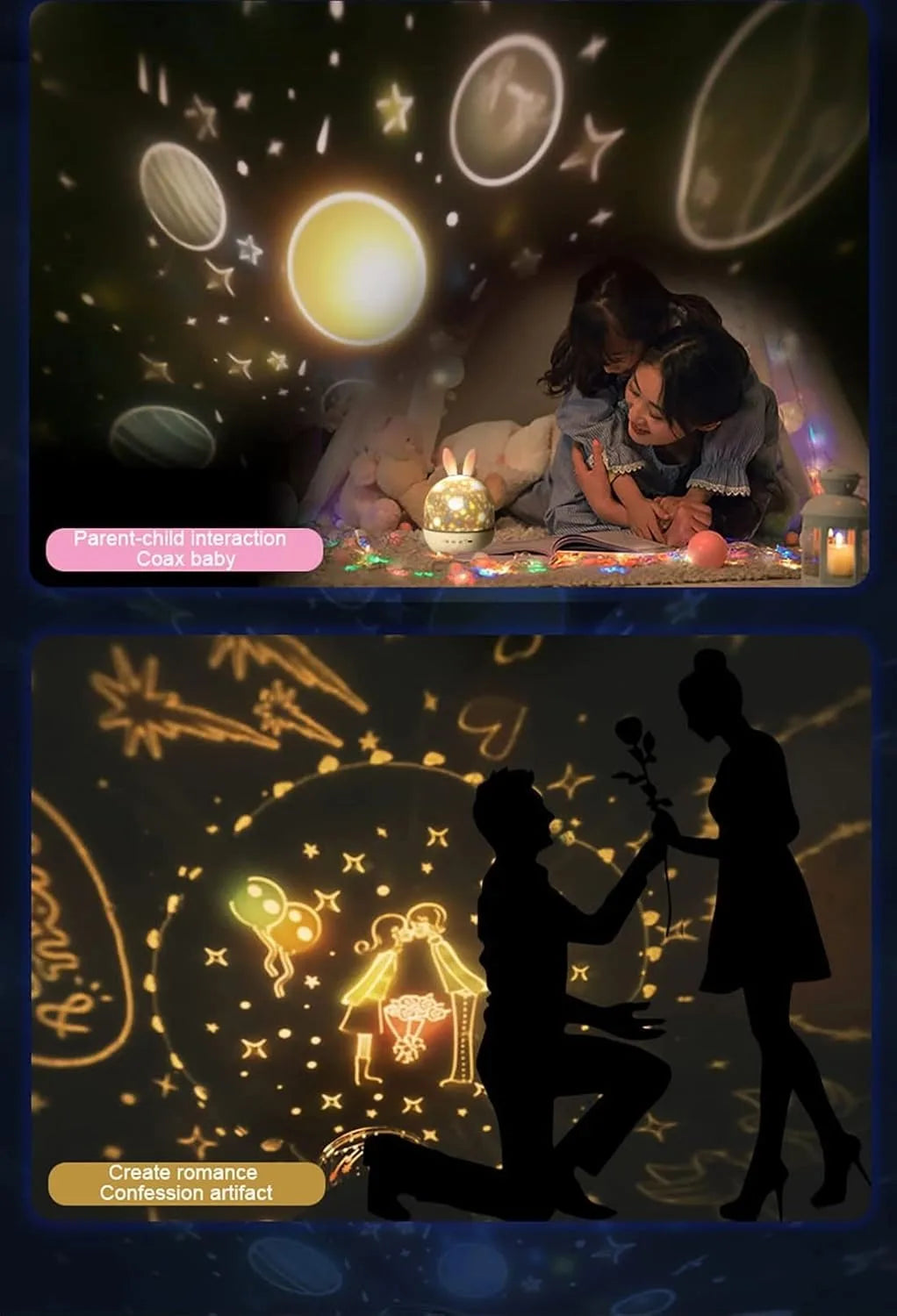 Colorful Life Rabbit Night Light for Kids Room Decor Bluetooth with Soothing Music Baby Night Lamp Star Projector,Christmas Gift