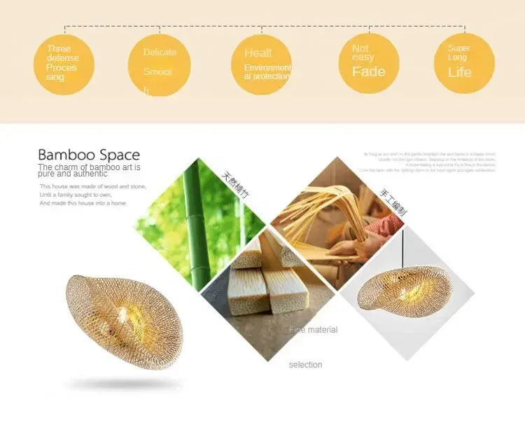 40/60/80cm Bamboo Weaving Chandelier Unique Home Decor LED Pendant Light Handmade Vintage Ceiling Lamp for Dining Living Room