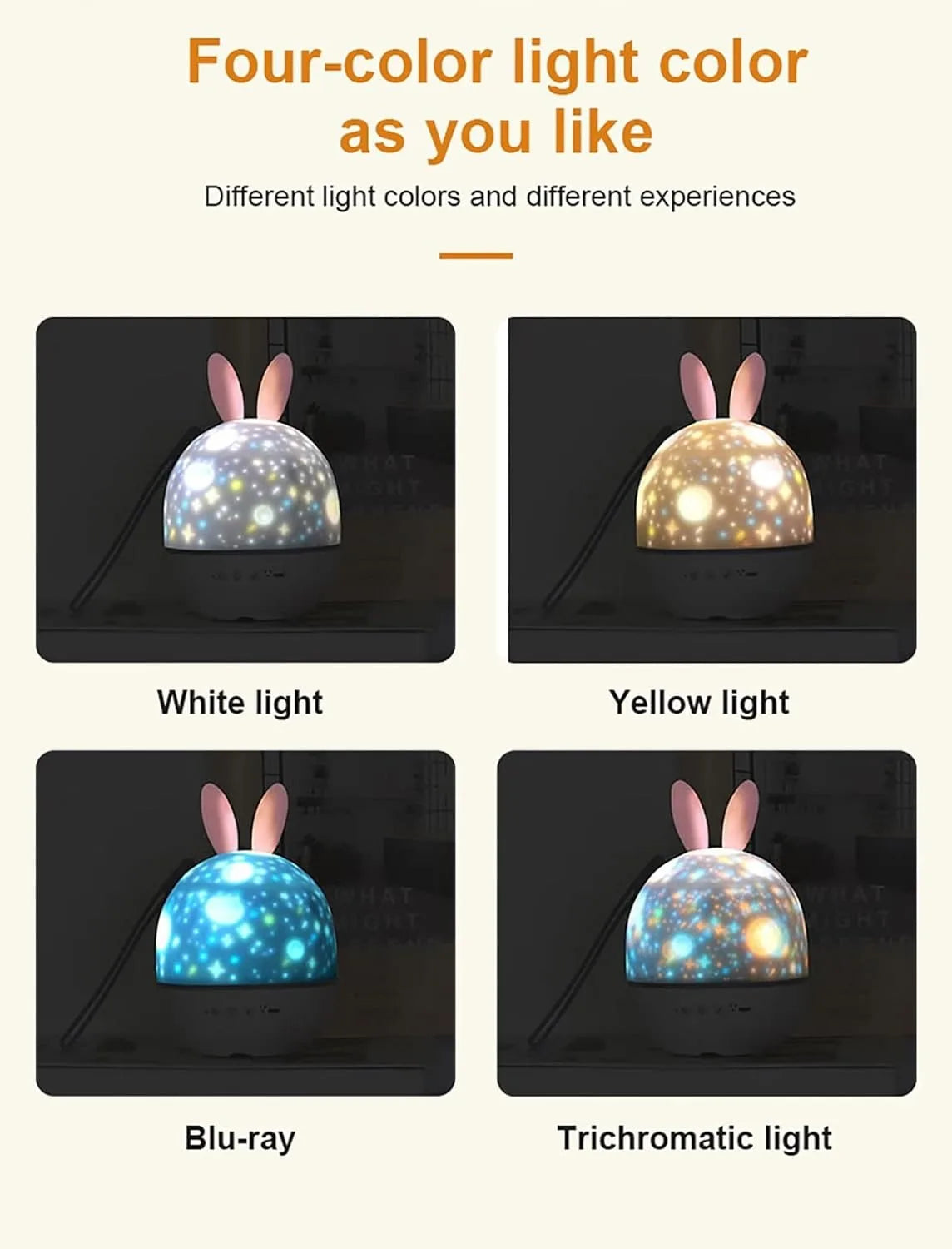 Colorful Life Rabbit Night Light for Kids Room Decor Bluetooth with Soothing Music Baby Night Lamp Star Projector,Christmas Gift