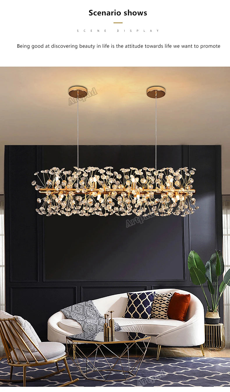 Dandelion Crystal Chandelier Ring Lighting for Living Room Home Decor Pendant Chandelier Gold Led Haniging Lights Luxury Kitchen