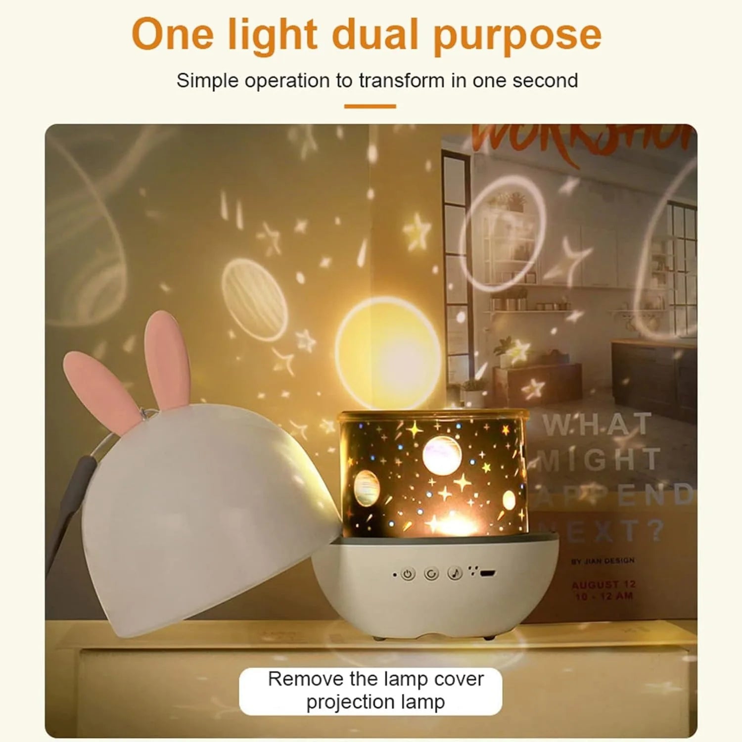 Colorful Life Rabbit Night Light for Kids Room Decor Bluetooth with Soothing Music Baby Night Lamp Star Projector,Christmas Gift